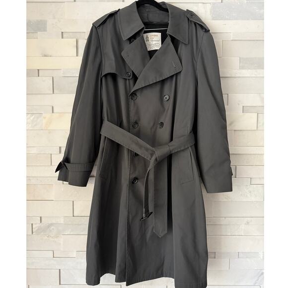 London Fog Black Trench Coat - Picture 1 of 10